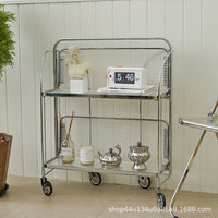 Vintage Foldable Rolling Cart with Tempered Glass Top and Stainless Steel Frame