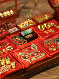 Miniature Chinese Ancient Style Dollhouse Accessories Set - Jade Bracelet, Dowry, Jewelry, Comb, Mirror Models