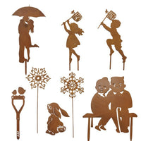 Rusty Metal Silhouette Garden Stakes Outdoor Yard Art Decor