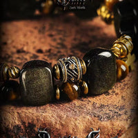 Men's Gold Obsidian and Tiger Eye Beaded Bracelet