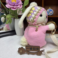 Hand-Crocheted Granny Square Big-Eared Rabbit DIY Knitting Material Kit for Shoulder/Backpack