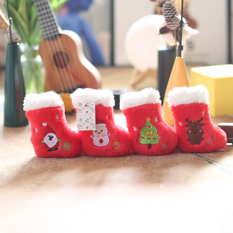 Cute Christmas Boot Plush Keychain Pendant