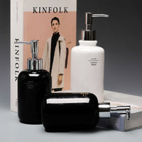 Ceramic Lotion Dispenser Bottle Set for Shampoo, Conditioner, and Body Wash - Hotel Bathroom Style