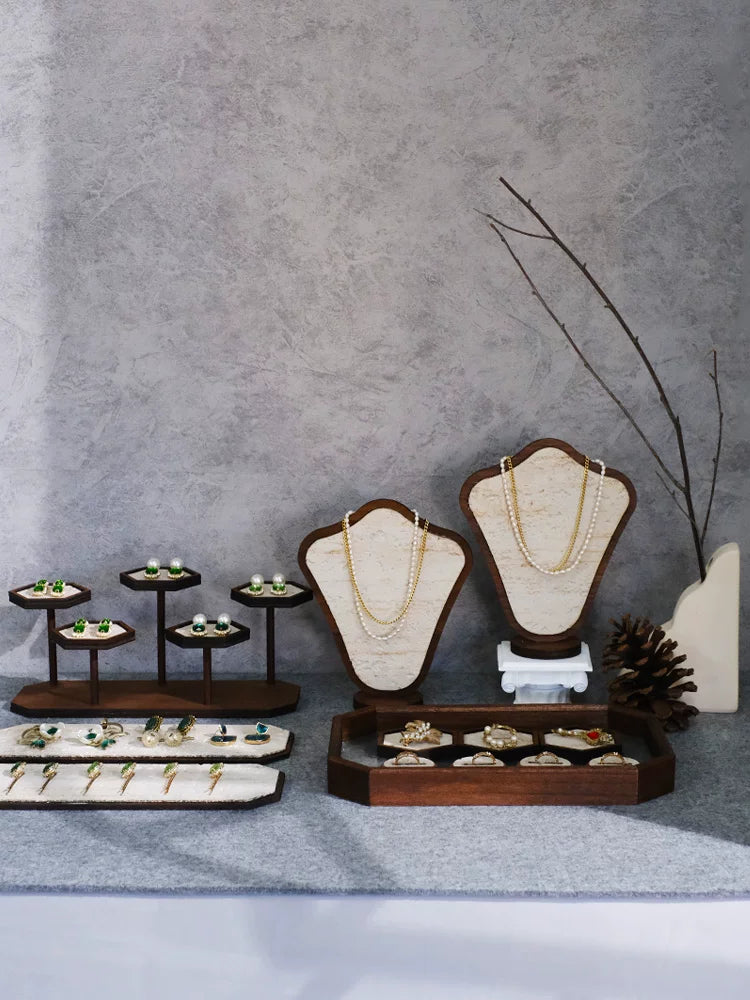 Travertine Jewelry Display Stand Necklace Organizer Tray for Photography Props