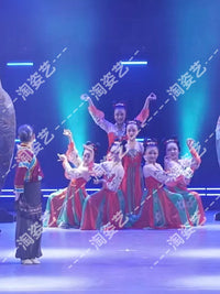 Girls' Tang Dynasty Tri-Color Glaze Performance Dress with Headpiece, Classical Hanfu Style