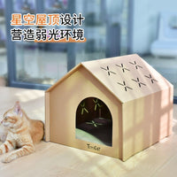Corrugated Cardboard Cat House with Scratching Board - Durable Cat Scratcher Villa Hideaway