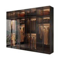 Luxury Solid Wood Glass Door Wardrobe L-shaped Modern Corner Cloakroom Storage Cabinet Combination for Bedroom Home