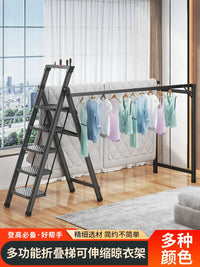 Foldable Telescopic Ladder with Drying Rack, Multi-functional Aluminum Alloy A-Frame Ladder for Home Indoor/Outdoor Use