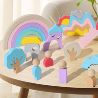 Kids Wooden Fairy Town Rainbow Stacking Blocks Educational Toy