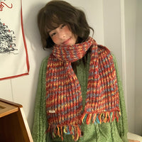 Retro Tassel Tie-Dye Mixed Color Scarf for Autumn/Winter