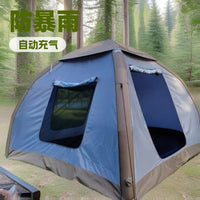 Inflatable Camping Tent, Portable 4-Corner Outdoor Shelter, Silver-Coated Waterproof Sun Protection