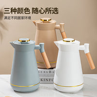 Insulated Thermal Carafe with Wooden Handle for Home and Office, 1000ml