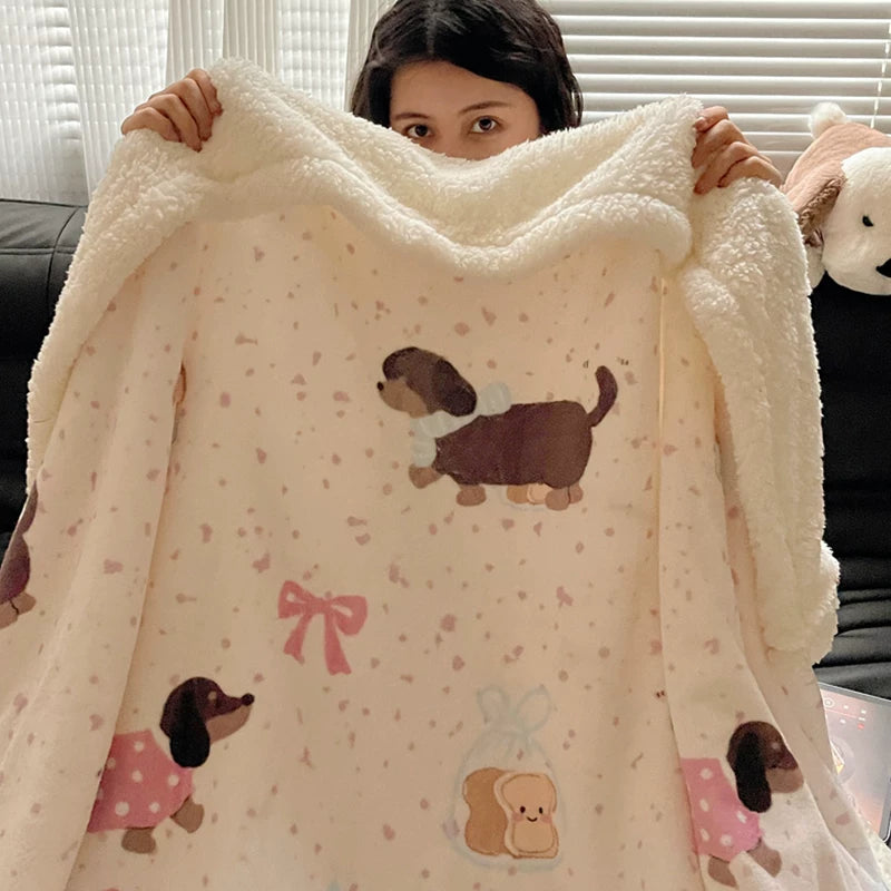 Cute Panda Patterned Sherpa Fleece Blanket, Thick Warm Milk Velvet Throw for Sofa & Napping