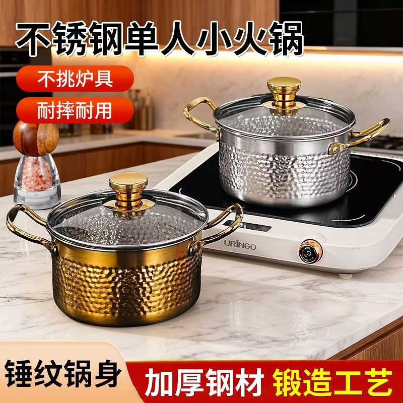 304 Stainless Steel Mini Hot Pot for Outdoor and Indoor Use, Portable Individual Shabu-Shabu Pot