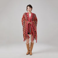 Women's Ethnic Style Knitted Tassel Poncho Cape for Autumn/Winter