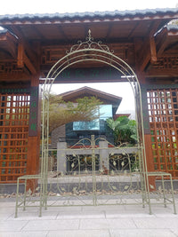 European Wrought Iron Garden Arch with Gate for Climbing Plants