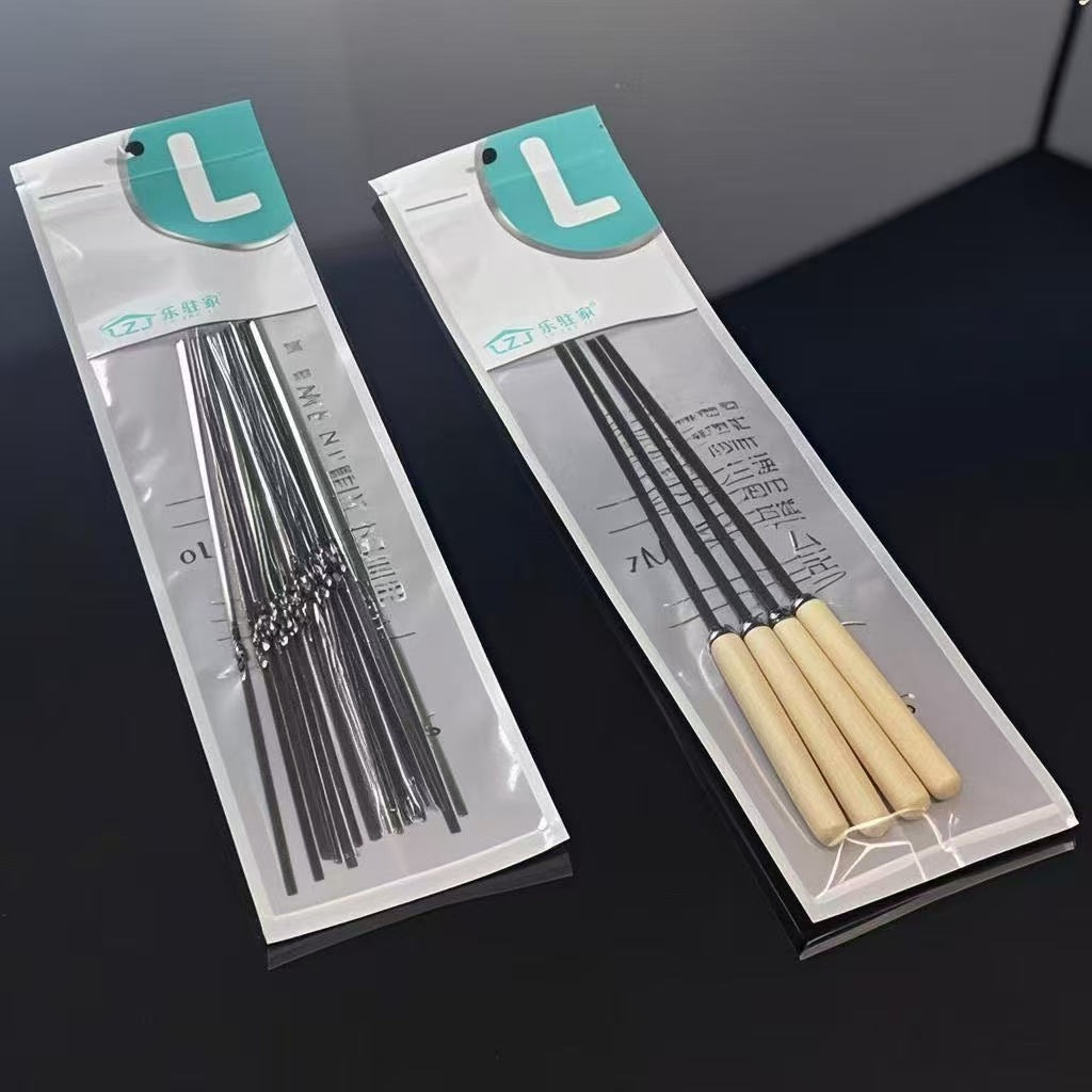 Wooden Handle Anti-scalding BBQ Skewers Stainless Steel Thickened Lengthened Meat Skewers Flat Skewers Grilling Tools