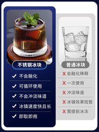 Food Grade 304 Stainless Steel Reusable Ice Cubes for Whiskey & Drinks with Storage Box & Tongs