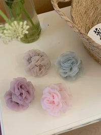 Camellia Flower Mesh Hair Claw Clip for Women, Elegant Back Head Styling Shark Clip for Half-Updos
