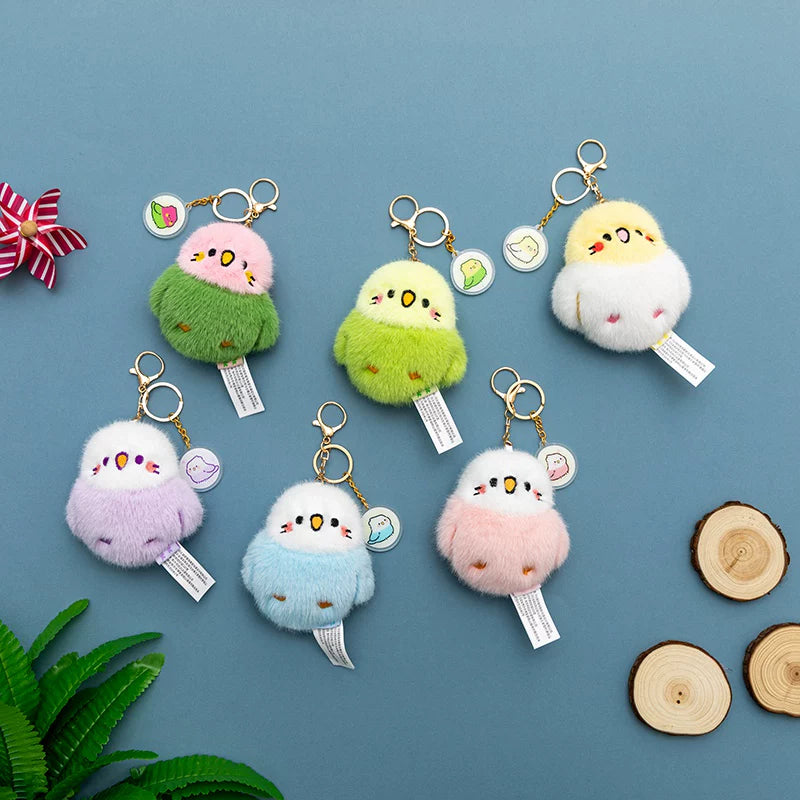 Cute Squeaky Parrot Plush Keychain - Budgie Cockatiel Bird Stuffed Animal Bag Charm