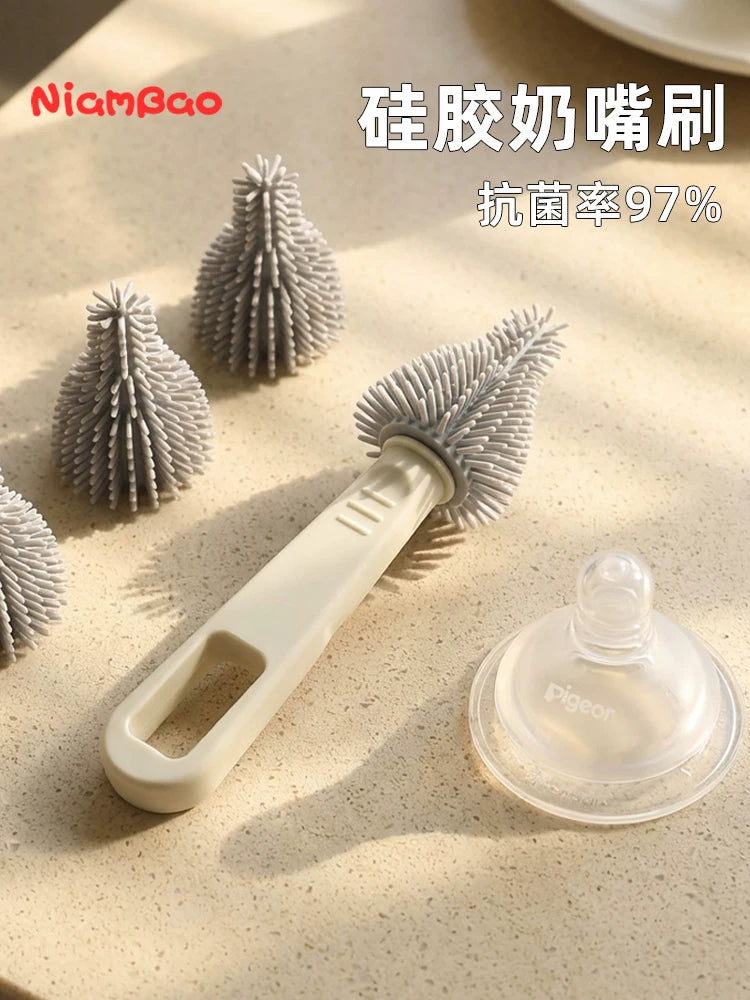 Silicone Pacifier Cleaning Brush Set with Replaceable Heads for Baby Bottles and Nipples