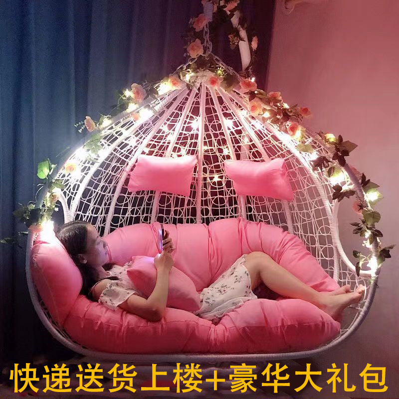 Indoor Outdoor Wicker Rattan Hanging Swing Chair with Stand for Patio Yard Balcony