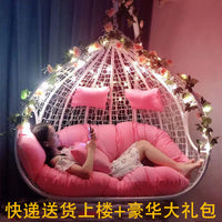 Indoor Outdoor Wicker Rattan Hanging Swing Chair with Stand for Patio Yard Balcony