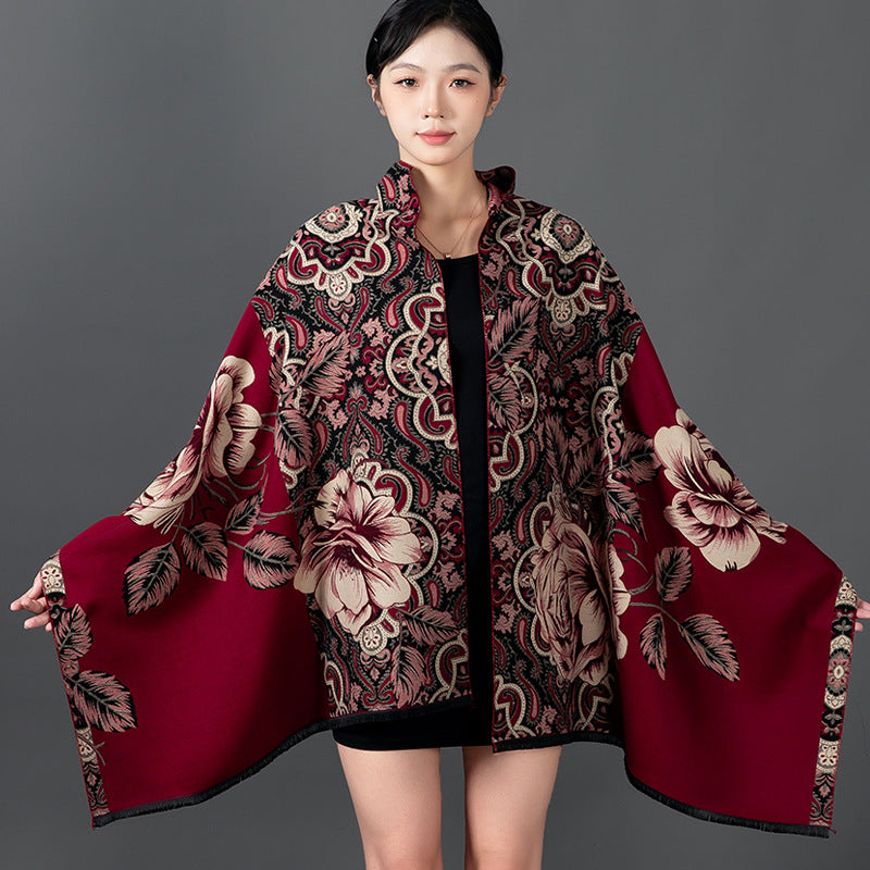 Women's Double-Sided Faux Cashmere Scarf Shawl for Autumn/Winter - Thick, Warm & Oversized