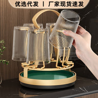 Rotating Cup Holder and Storage Rack for Glass Cups with Drain Tray