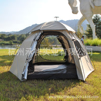 Double-Layer Hexagonal 6-Person Camping Tent with Silver Coating for Rain and Sun Protection