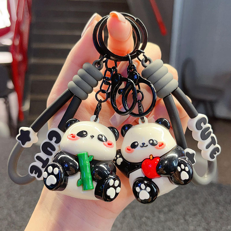 Creative Electroplated Panda Keychain PVC Figurine Couple Backpack Car Ornament Small Gift