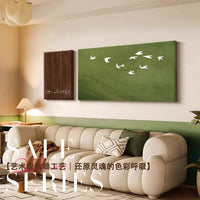 Vintage French Green Landscape Wall Art Set for Living Room Sofa Background