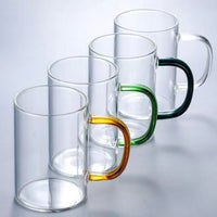 Heat-Resistant Borosilicate Glass Mugs with Colored Handles, Set of 6