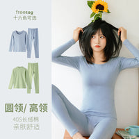 Women's Cotton Thermal Underwear Set Long Sleeve Top & Pants Thin Korean Style