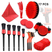 17-Piece Car Detailing Brush Set with Air Vent Brush, Drill Brushes, Microfiber Sponge, and Wire Brushes