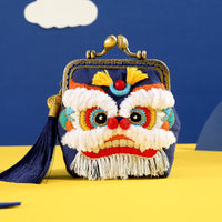 Lion Dance Embroidery DIY Kit for Beginners - Ancient Style Silk Ribbon Handbag