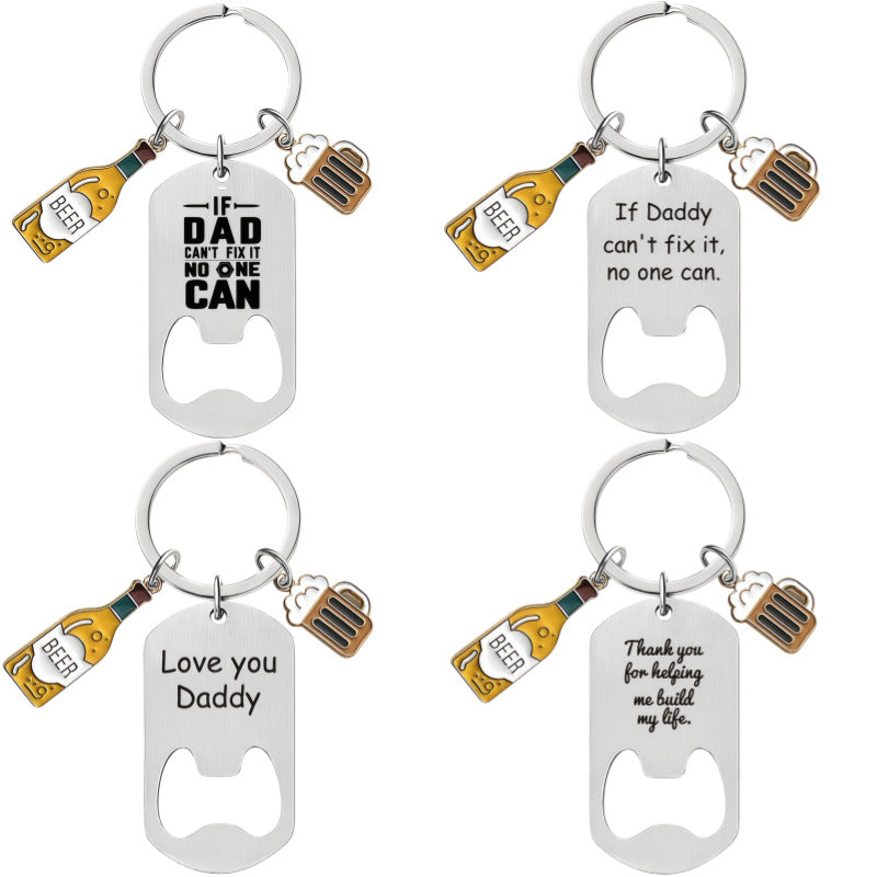 Stainless Steel Keychain with DIY Engraving Pendant, Bottle Opener, Gift for Boyfriend/Father's Day