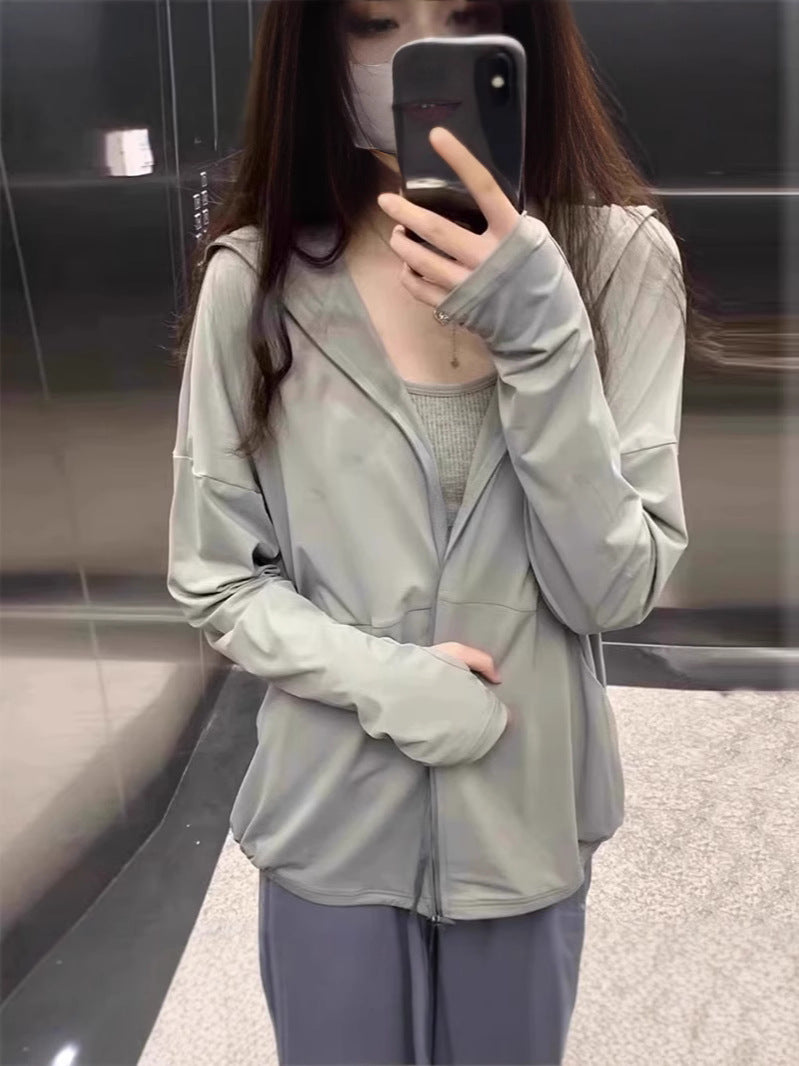 Women's Ice Silk UPF 50+ Sun Protection Hoodie Jacket Lightweight Breathable Loose Fit Cardigan for Summer Outdoor Activities