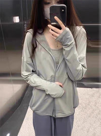 Women's Ice Silk UPF 50+ Sun Protection Hoodie Jacket Lightweight Breathable Loose Fit Cardigan for Summer Outdoor Activities