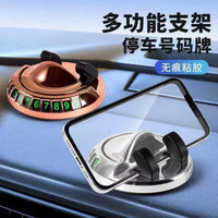Car Dashboard Phone Holder with Rotating Parking Number Plate, High-Temperature Resistant & Anti-Shake