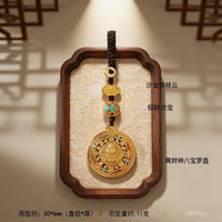 Yellow Jambhala Car Keychain with Eight Auspicious Compass, Ethnic Style Bag Charm, Birthday Gift
