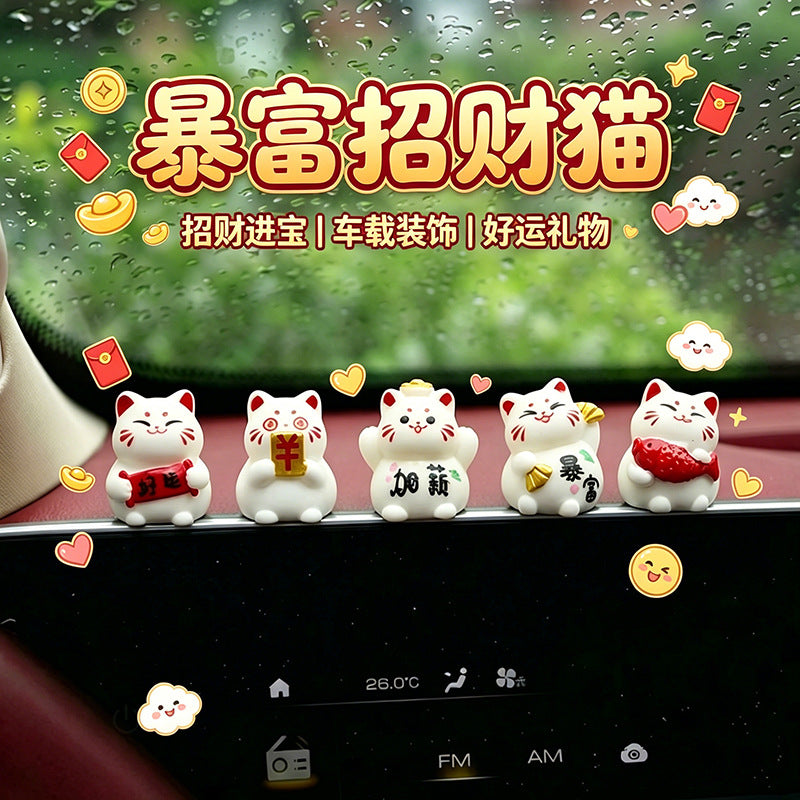 Lucky Fortune Cat Car Dashboard Ornament Set
