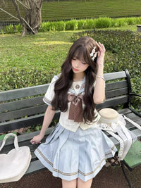 Japanese JK Sailor Uniform Set with Pleated Skirt and White Shirt