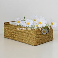 Woven Straw Rectangular Storage Basket for Organizing, Bamboo Wicker Basket for Sundries, Cosmetics, and Decorations