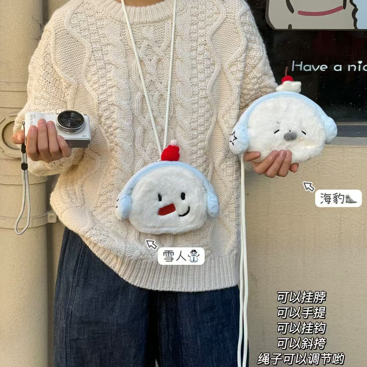 Cute Snowman Coin Purse with Lanyard - Girls' Card Holder & Portable Storage Bag