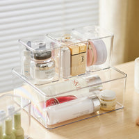 Stackable Transparent Cosmetic Storage Box with Lid for Desktop