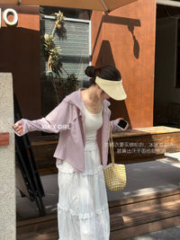 Women's Summer Cape Sun Protection Jacket with Hood and Neck Guard, Breathable Cooling Fabric