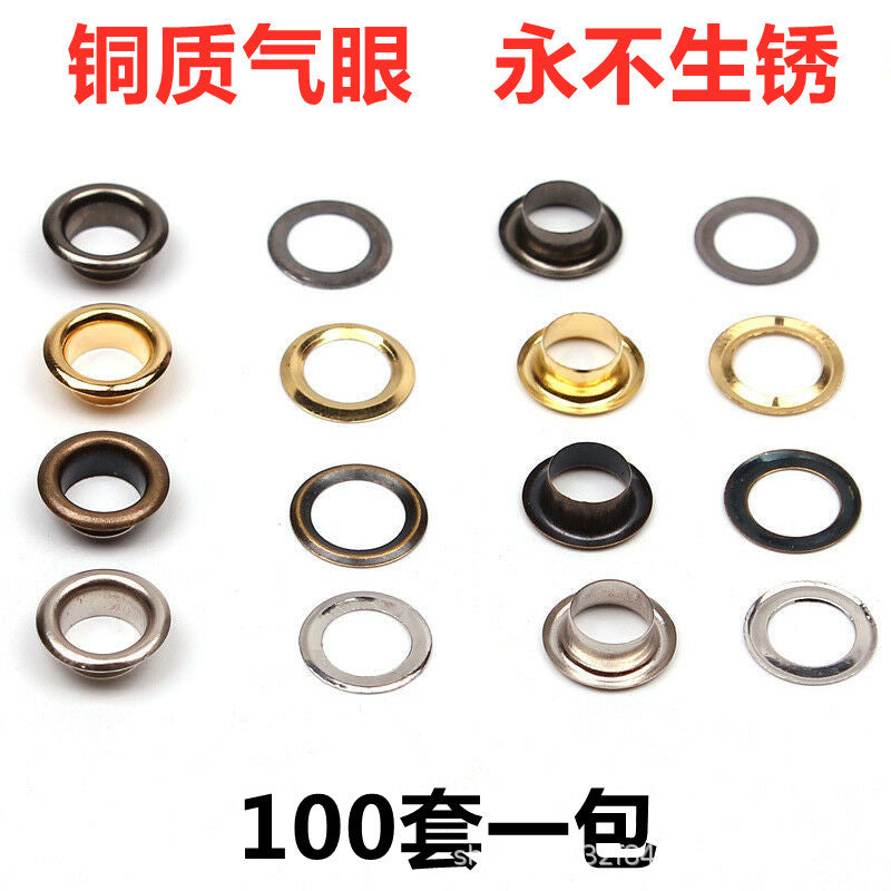 Metal Copper Eyelets Grommets for Shoelaces, Tarpaulins, and Displays (100-Pack)