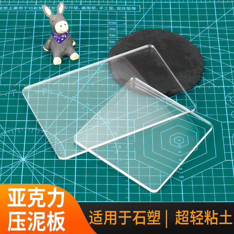 DIY Clay Modeling Tools Acrylic Rolling Pin Clay Press Board Square Mud Plate for Polymer Clay and Air Dry Clay