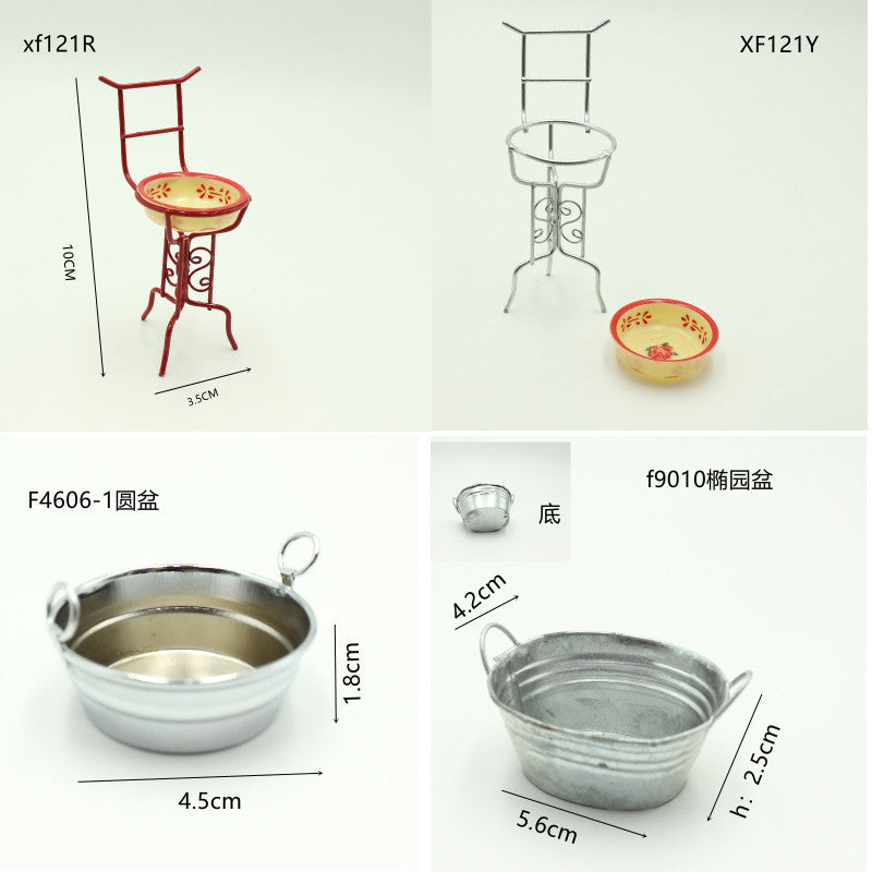 Miniature Dollhouse Garden Clay Pot Rack and Basin Set for DIY Crafts